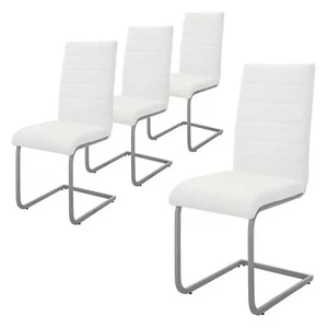 Set de 4 sillas de imitación de cuero blanco con respaldo alto silla ergonómica - Imagen 1 de 7