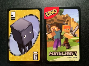 UNO  MINECRAFT  Yellow #9 Card  2017  Mattel GAME REPLACEMENT CARD Single Card - Picture 1 of 1