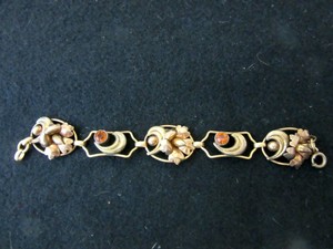 Vintage 7" Gold Filled over Silver Bracelet with Amber Rhinestones