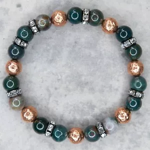 Bloodstone & Hammered Copper Bead Bracelet, Rondelle Spacers, Copper Therapeutic - Picture 1 of 2
