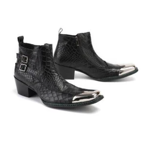 Eckige Metallkappe Herren Stiefeletten Leder Seitlicher Reißverschluss Grobe Schnalle Pumps Gestreift  - Bild 1 von 8
