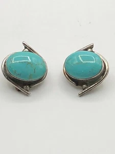 Vintage Sterling Silver Turquoise Clip Earrings Signed 925 Mexico 17.5 grams - Picture 1 of 7