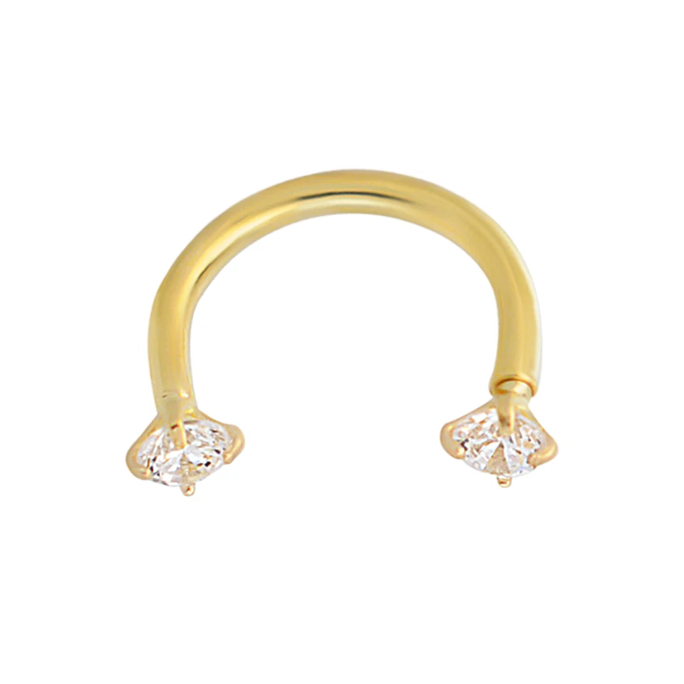 14k Solid Gold 16g Horseshoe with Prong Set Cubic Zirconia Internally Threaded - Image 1 of 1