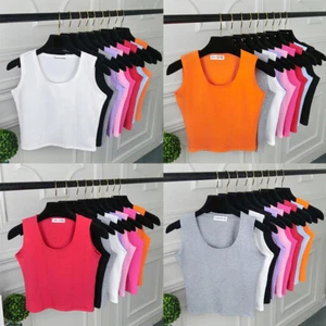 Women's Camisole Sleeveless Crew Neck Tank Top Cotton Solid Color T Shirts Tops - Picture 1 of 19