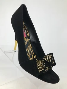 Betsey Johnson decolte donna tacco fiocco accento oro pelle scamosciata nero 10 M - Foto 1 di 9