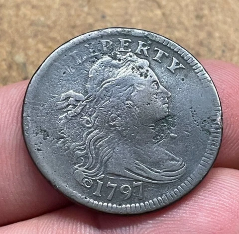 1797 U.S copper LARGE CENT 1c coin Draped Bust PLAIN EDGE with STEMS Eye Appeal Cover