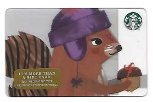 2016 Starbucks Card ~ Christmas Squirrel ...In Beaver Hat?! Acorn Present - Picture 1 of 1