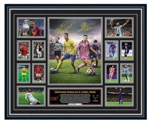 Football Superstars Cristiano Ronaldo & Lionel Messi Signed Framed Memorabilia - Picture 1 of 5