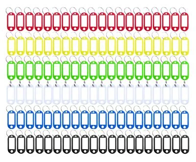 120 Pack Plastic Key Tags with Label Window ID Tag Split Ring Keychain 6 Colors - Image 1 of 4