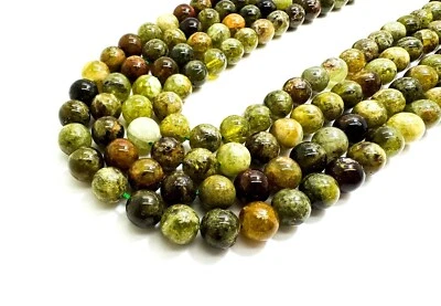 Genuine Natural Green Garnet Polished Smooth Round Gemstone Beads - RN202 - Image 1 of 4
