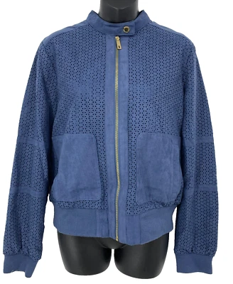 Chaqueta Bomber Kenneth Cole Mujer Talla Mediana M Azul Reacción Cremallera Completa Cuello Simulado Foto 1 de 4