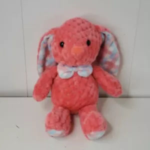 "Kellytoy ROSA Acolchado Chenille CONEJITO Conejo Peluche con Orejas a Cuadros y Pajarita 10""" - Imagen 1 de 9