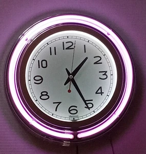 Clock Double Neon Wall Violet & White 14.5" x 3.5" Pull Chain Constant & Strobe - Picture 1 of 10