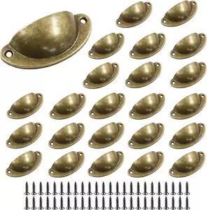 24Pcs Antique Cup Drawer Pulls, Brass Bronze Bin Cup Pulls Knobs, Cabinet Pull H - Picture 1 of 12
