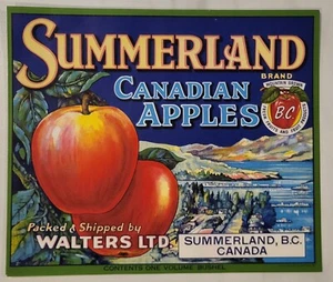 Label Summerland Canadian Apples British Columbia Canada Walters - Picture 1 of 1
