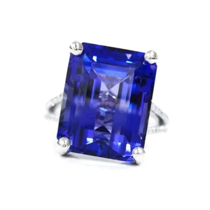 Anello Diamanti Tanzanite Naturale Certificato 12 Ct Anello Oro Bianco Solido 14K - Foto 1 di 6