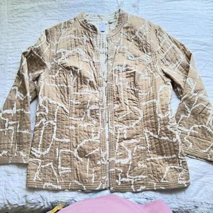 Chico's 100% Cotton Quilted Jacket in Tan with White Pattern Size 1 (S/M) - Picture 1 of 6
