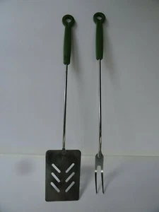 Vintage Ekco Grilling BBQ Set Fork & Slotted Spatula Green Handles Utensils - Picture 1 of 6