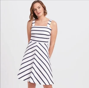 DRAPER JAMES White and Navy Stripe DRESS Size 8 Nautical Preppy Coastal Summer - Picture 1 of 13