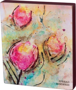 Primitives by Kathy Spread Kindness Pink Floral Block Sign Wood 7 Inches - Picture 1 of 1