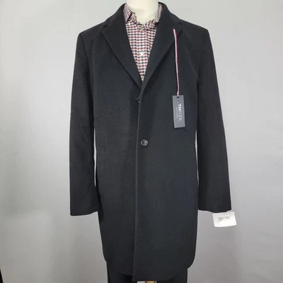 Tommy Hilfiger Men's Over Coat Addison Black Flannel Wool Blend Size 42R NEW - Image 1 of 4