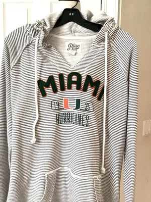 Sudadera con capucha gris a rayas gris crema para mujer University of Miami azul envejecido 84 XL Foto 1 de 4