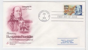 TurtlesTradingPost- Benjamin Franklin - 1976 #1690 FDC - Artcraft Hand Cancel - Picture 1 of 1