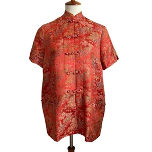Vintage Lord And Taylor Asian Mandarin Style Shang Blouse Orange Size Medium - Foto 1 di 12