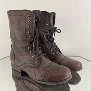 STEVE MADDEN Dark Brown Leather Troopa Military Zipper Lace Up Combat Boots - Picture 1 of 12
