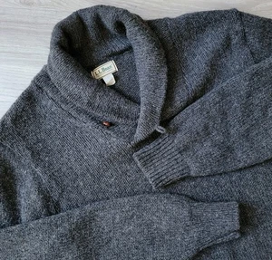Vtg LL Bean Sweater Men's M Gray Wool Loop Collar Fisherman Cowl Shawl USA Made - Picture 1 of 12