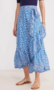 NWT $168 Sz M Medium Vineyard Vines Faux Wrap Blue White Katama Tile Maxi Skirt - Picture 1 of 14