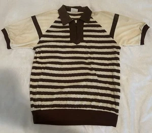 VTG 70s 80s Sears King's Road Polo Shirt Mens L Brown/White Stripes Disco Large - Picture 1 of 5