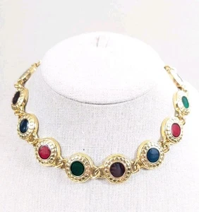 Jewel Toned Round Gold Toned 90s Costume necklace - 18 Inches - Bild 1 von 9