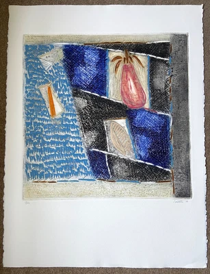 LOUTTRE B. STILL LIFE PRINT LIMITED EDITION BLUE MODERNISM ARTWORK FRENCH ART — 第 1/4 张图片