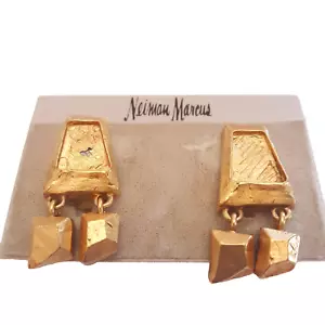 Vintage Christian Lacroix Modernist Clip Earrings Brushed Chunky Gold Tone READ - Picture 1 of 11
