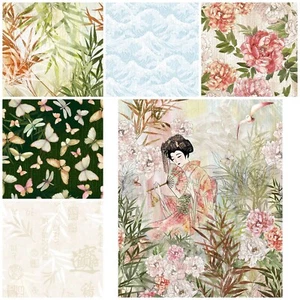 Oriental Japanese Peony Dance Peony Garden Sewing Quilting Fabrics & Panel - Picture 1 of 10