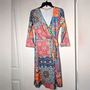 Sonniges Leigh Kleid Patchwork Faux Wickel Bunt Boho 70er Zoie Gr. M Neu - Bild 1 von 11
