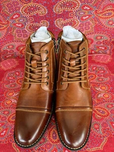 Kunsto Men's Brown Genuine Leather Oxford Boots Size 8 NEW - Picture 1 of 6