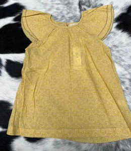 PEEK Girls Top Yellow & Putty Floral Print w/Butterfly Sleeves Size 10 - Picture 1 of 4