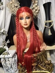 ¡HERMOSAS TRENZAS VIKINGAS! "Peluca delantera de encaje 32"" BOLD RED HOT, NOT FOR THE TÍMIDE! - Imagen 1 de 10
