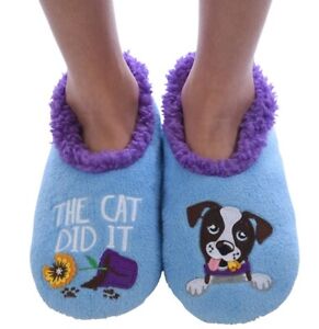  Snoozies Blue Slippers - Puppy "The Cat Did It" Med Size FREE SHIPPING
