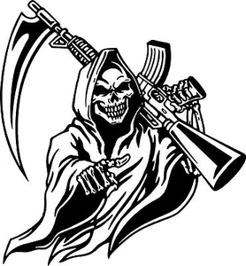 Grim Reaper Machine Gun Skull Hunting Car Truck Window Large Vinyl Decal Sticker - Picture 1 of 2