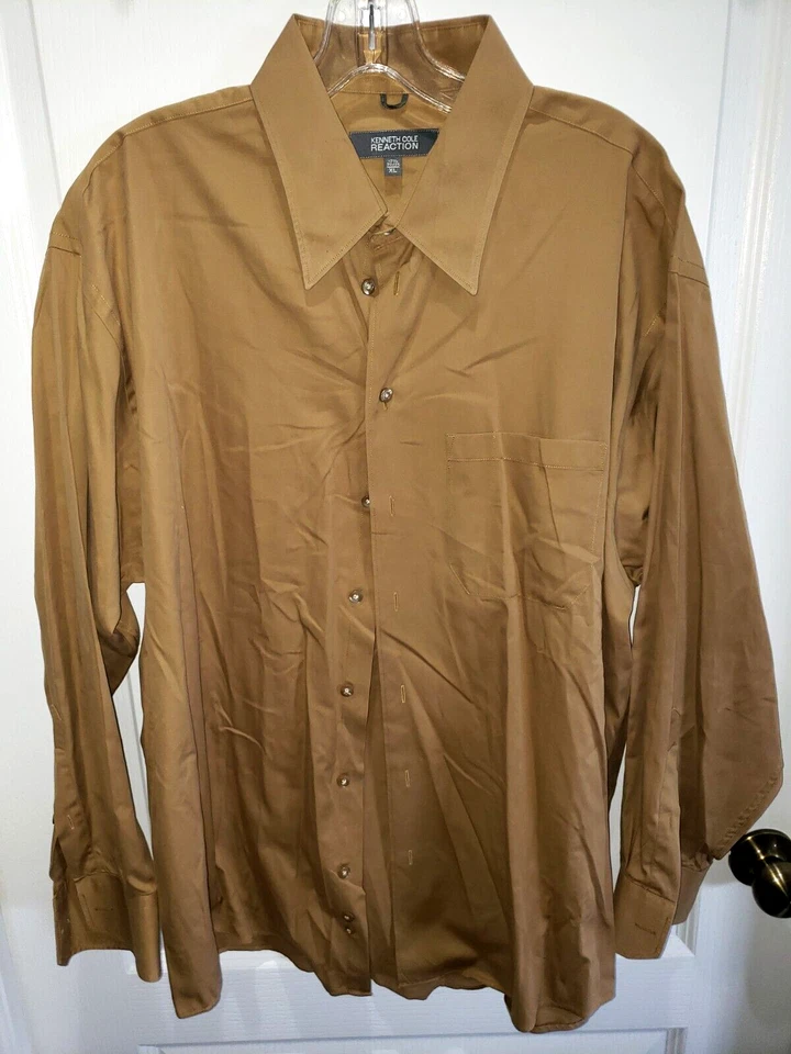 KENNETH COLE REACTION mens BUTTON DOWN LONG SLEEVE SHIRT solid soft brown XL - Image 1 of 1