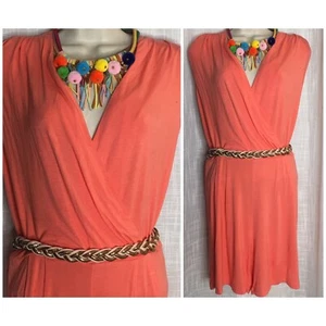 NWT Milano Sz Sm Coral Romper Sleeveless Keyhole Button/Cross Neck/ Pleaded 78$ - Picture 1 of 3