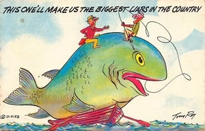 Humorous Fisherman Giant Fish Caught - Tom Roy - Arizona Motel North Bay 1971 - Picture 1 of 2