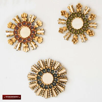Set 3 Decorative Small Wall Mirrors 7.8" Wall decor - Peru Mirror with gold leaf - Image 1 of 4