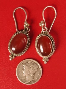 STUNNING VINTAGE STERLING SILVER DROP DANGLE GORGEOUS CARNELIAN EARRINGS WOW !! - Picture 1 of 1