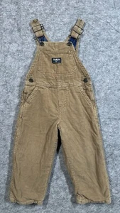 OshKosh B’gosh Khaki Tan Corduroy Vestbak Flannel Lined Overalls Baby Boy 2T - Picture 1 of 6