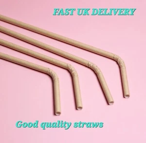 50 X ECO FRIENDLY BEIGE BENDY PAPER DRINKING STRAW PARTY COCKTAIL BIODEGRADABLE - Picture 1 of 20