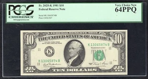 FR. 2025-K 1981 $10 FRN FEDERAL RESERVE NOTE DALLAS, TX PCGS UNCIRCULATED-64PPQ - Picture 1 of 2